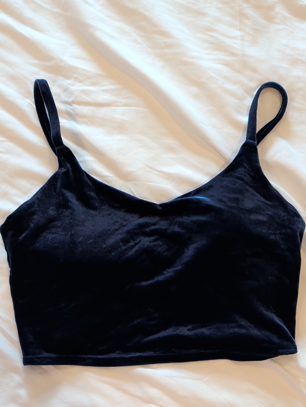 NWOT Athleta Dark Blue Velvet Cropped Cami Sports Bra Medium